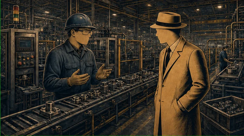 The Factory Dossier speaking with a plant operator beside a working production line