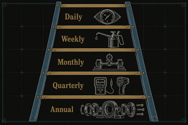 Preventive maintenance checklist frequency ladder from daily operator checks up to annual shutdown overhaul tasks